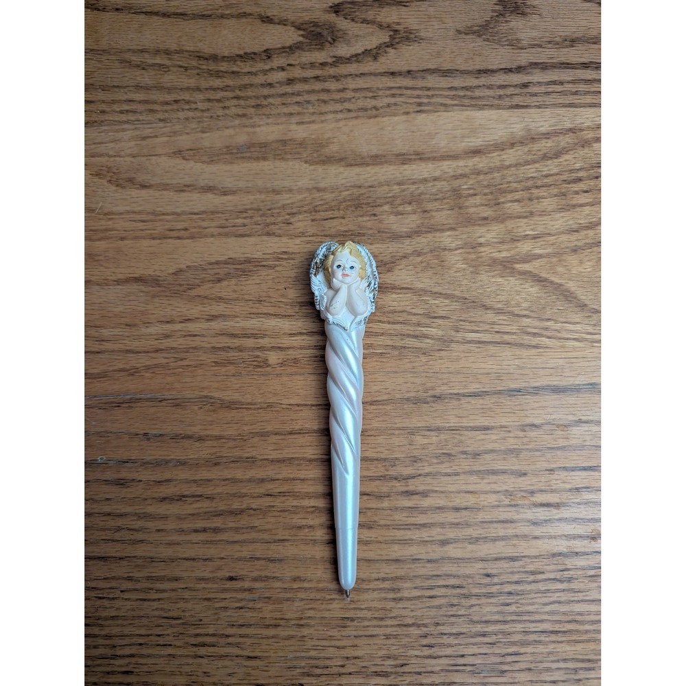 Vintage Style Cherub Angel Novelty Pen Pearlescent White Spiral‎ Barrel Decor